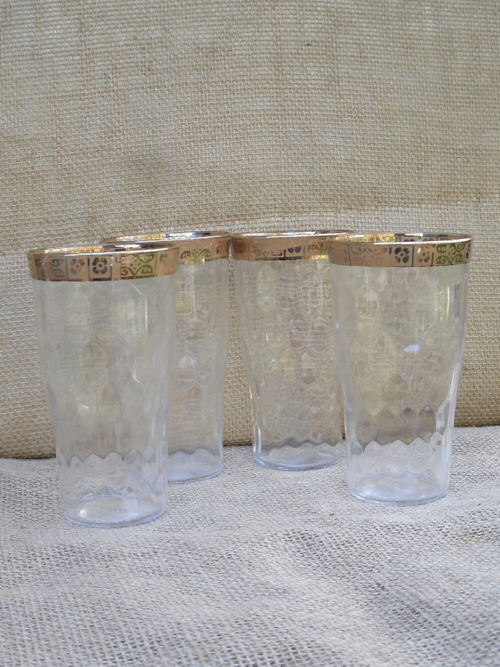Vintage West Virginia Glass Optic 22K Gold Drink Glass Set of 4